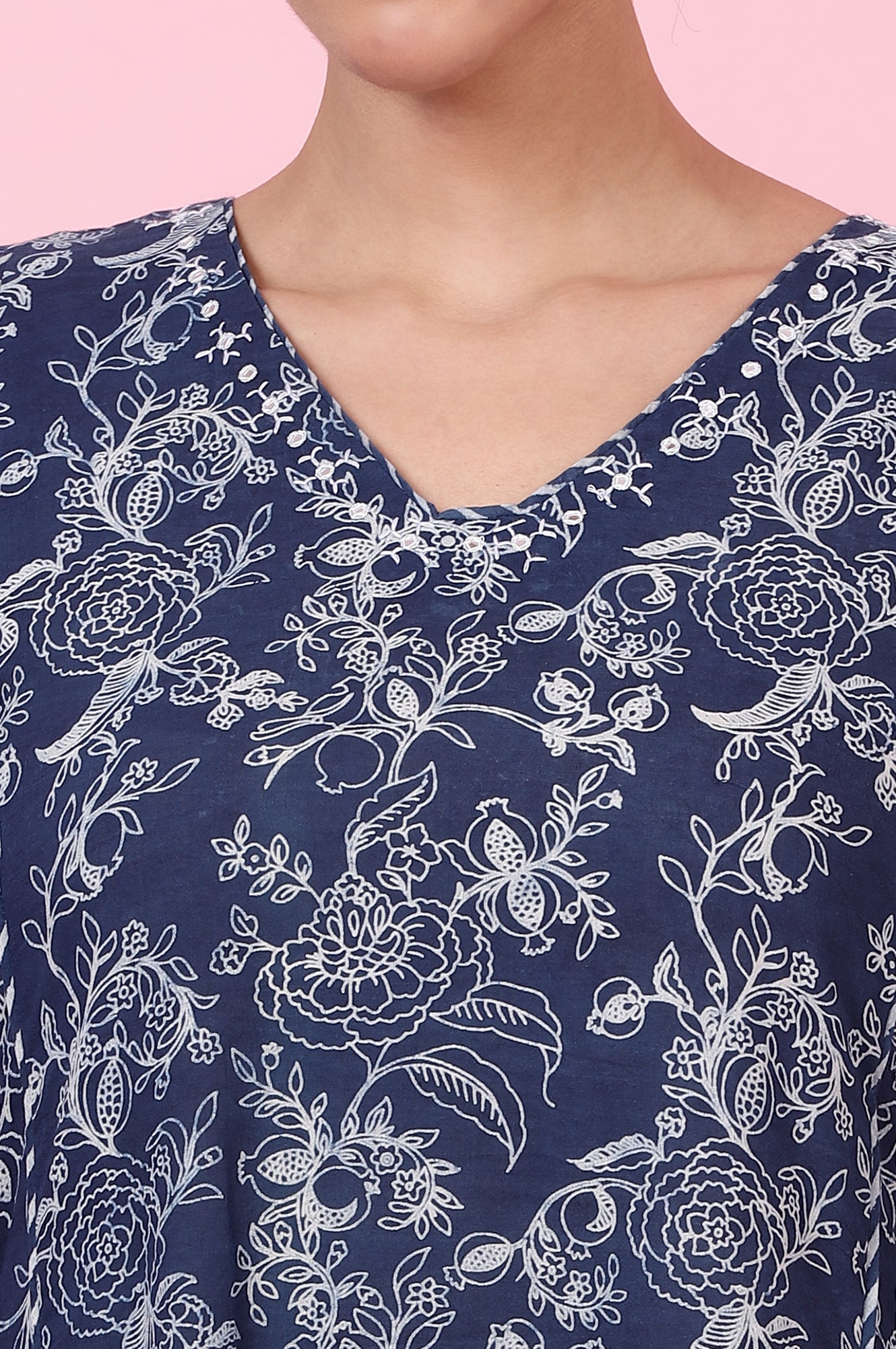 Indigo Handblock Print Flared Cotton Kurta