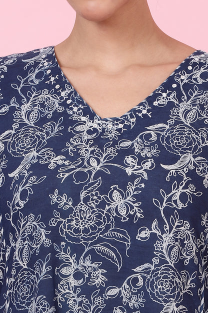 Indigo Handblock Print Flared Cotton Kurta