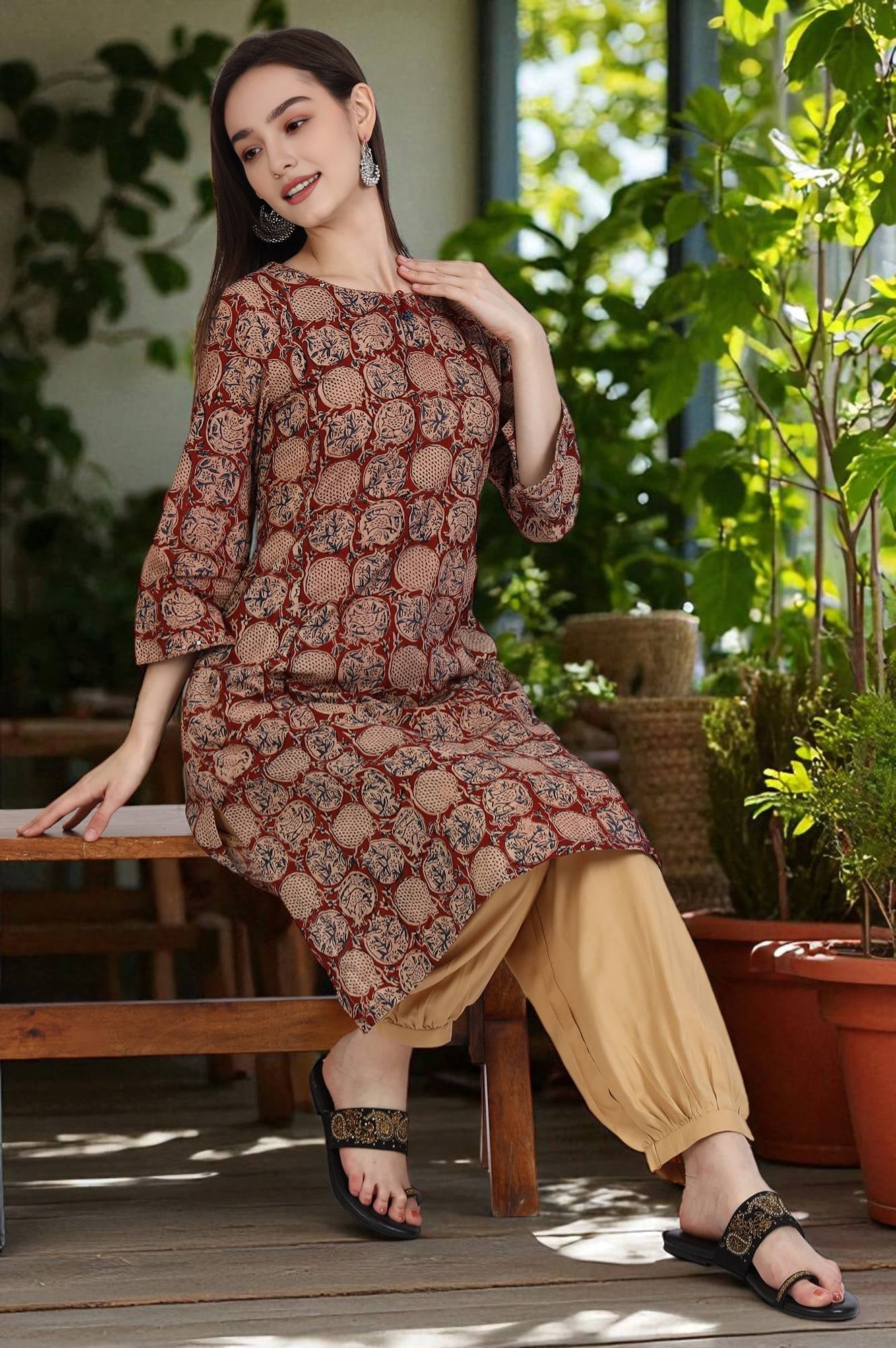 Red Handblock Print Kalamkari Kurta