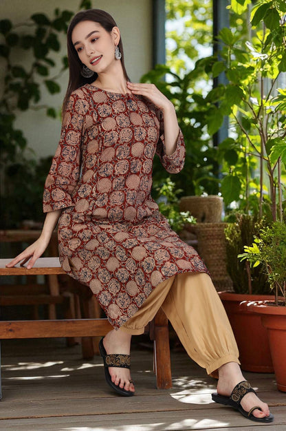 Red Handblock Print Kalamkari Kurta
