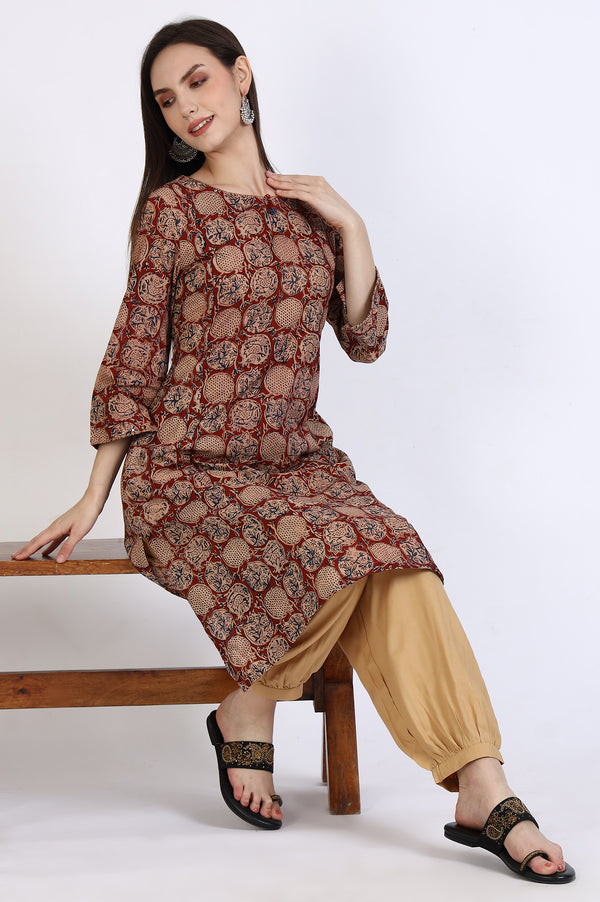 Red Handblock Print Kalamkari Kurta
