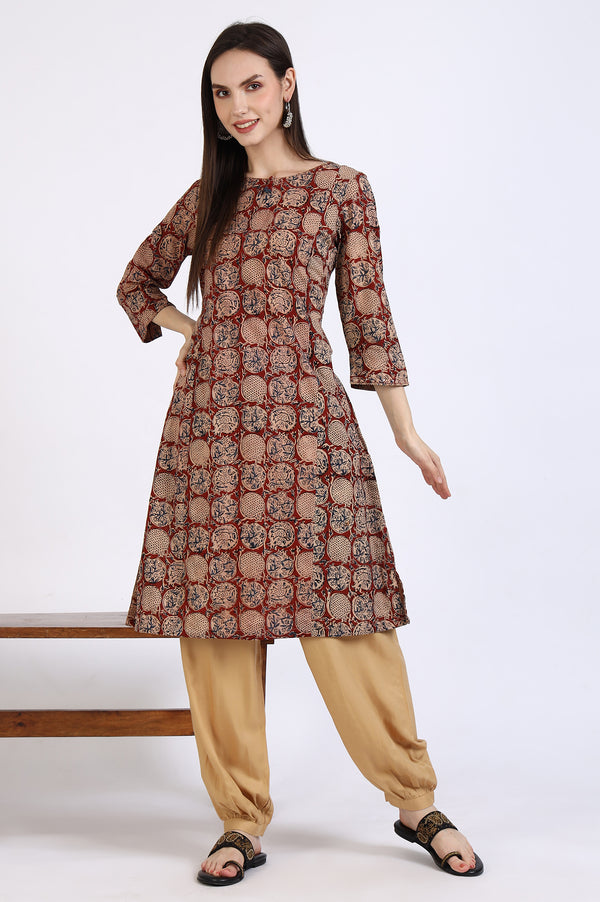 Red Handblock Print Kalamkari Kurta