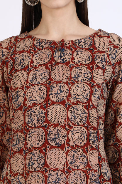 Red Handblock Print Kalamkari Kurta