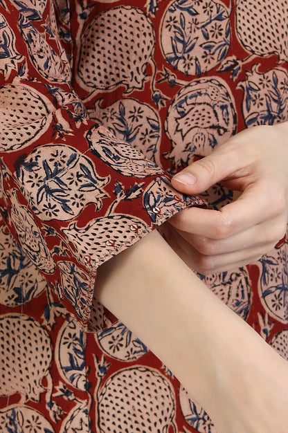 Red Handblock Print Kalamkari Kurta
