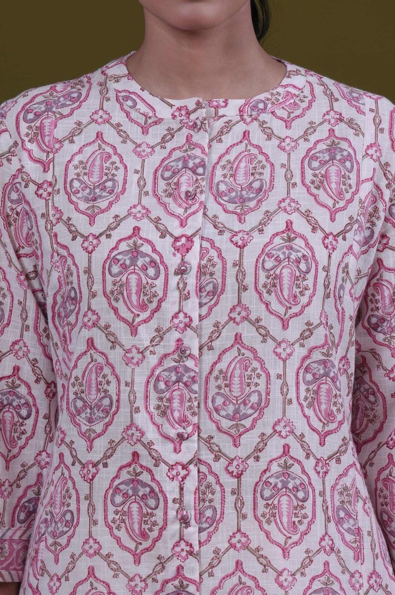 Cream Paisley Print A-Line Pure Cotton Kurta