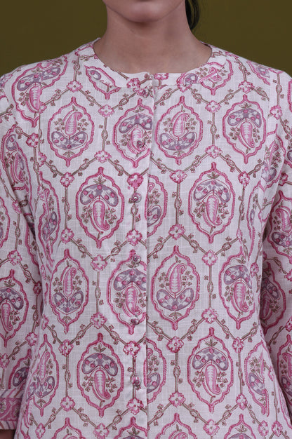 Cream Paisley Print A-Line Pure Cotton Kurta