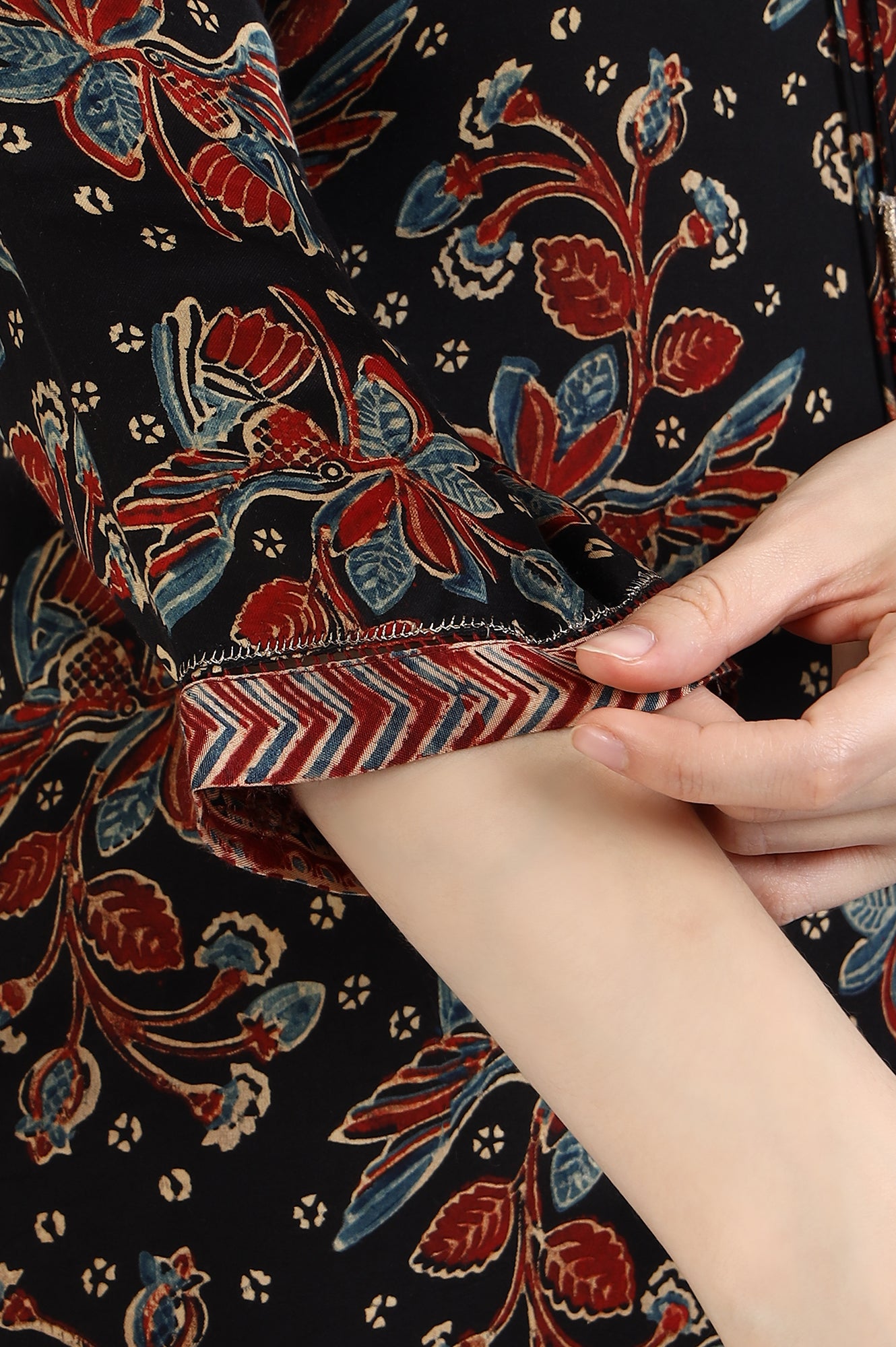 Black Ajrakh Printed Kurta in Lustrous Modal Satin