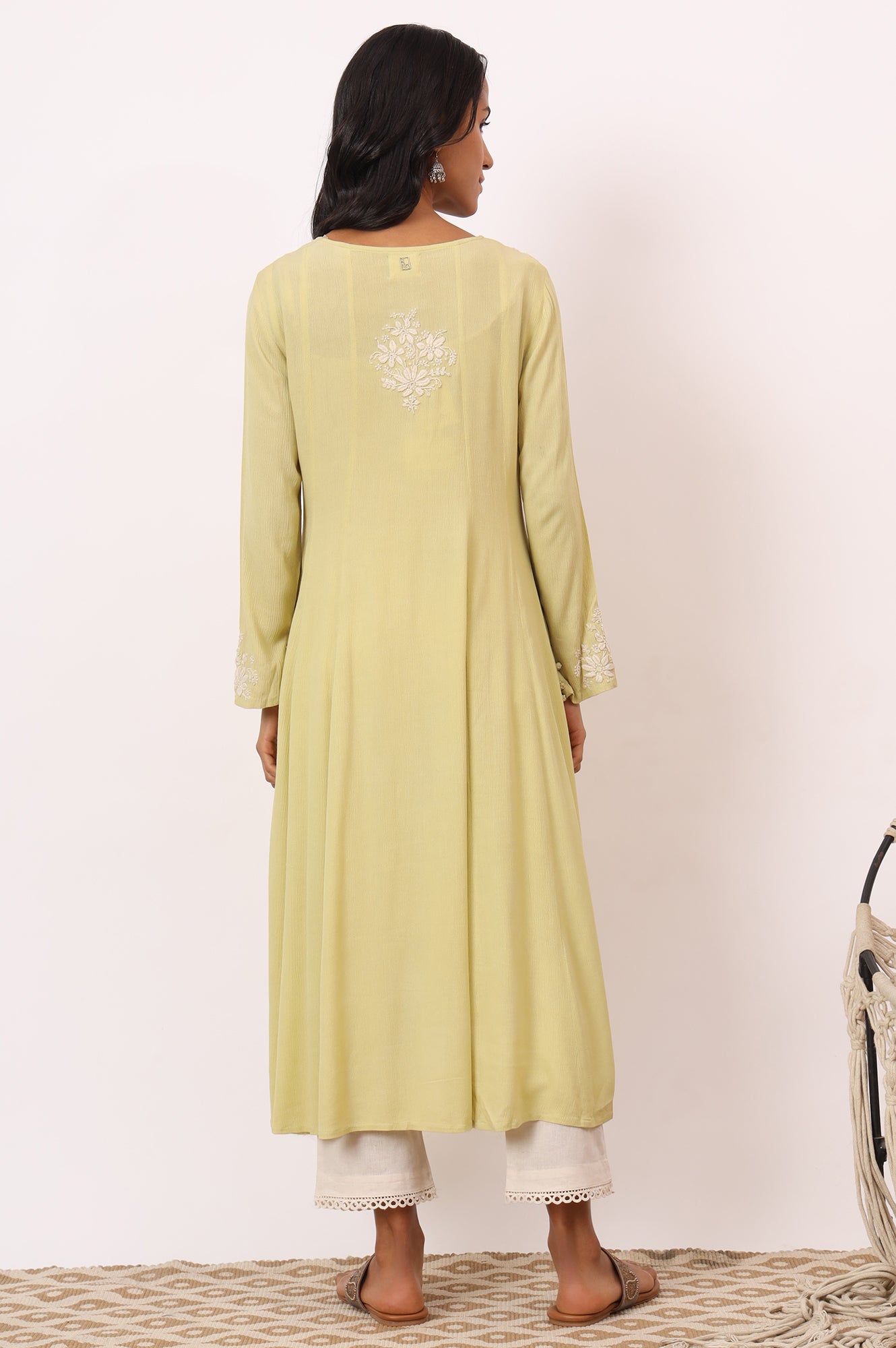 Yellow Chikankari Kurta in Fluid Rayon Crepe