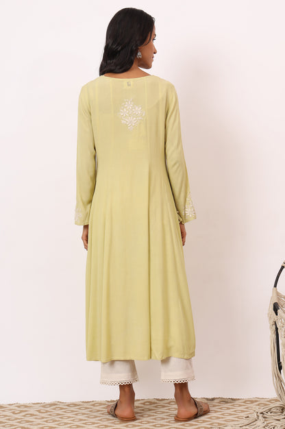 Yellow Chikankari Kurta in Fluid Rayon Crepe