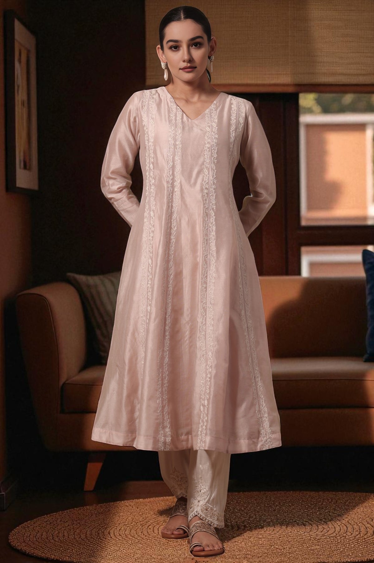 Solid  Flared Cotton Blend Kurta - S
