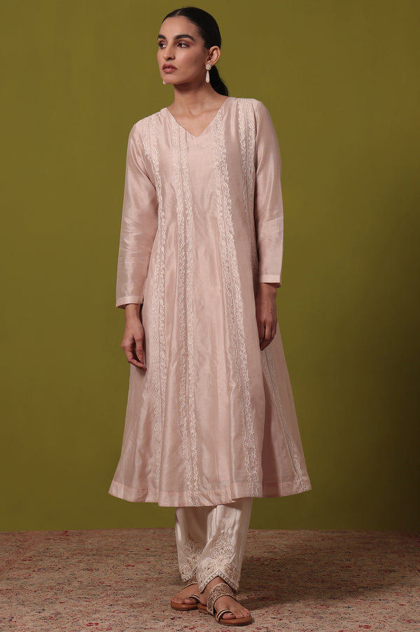 Solid  Flared Cotton Blend Kurta