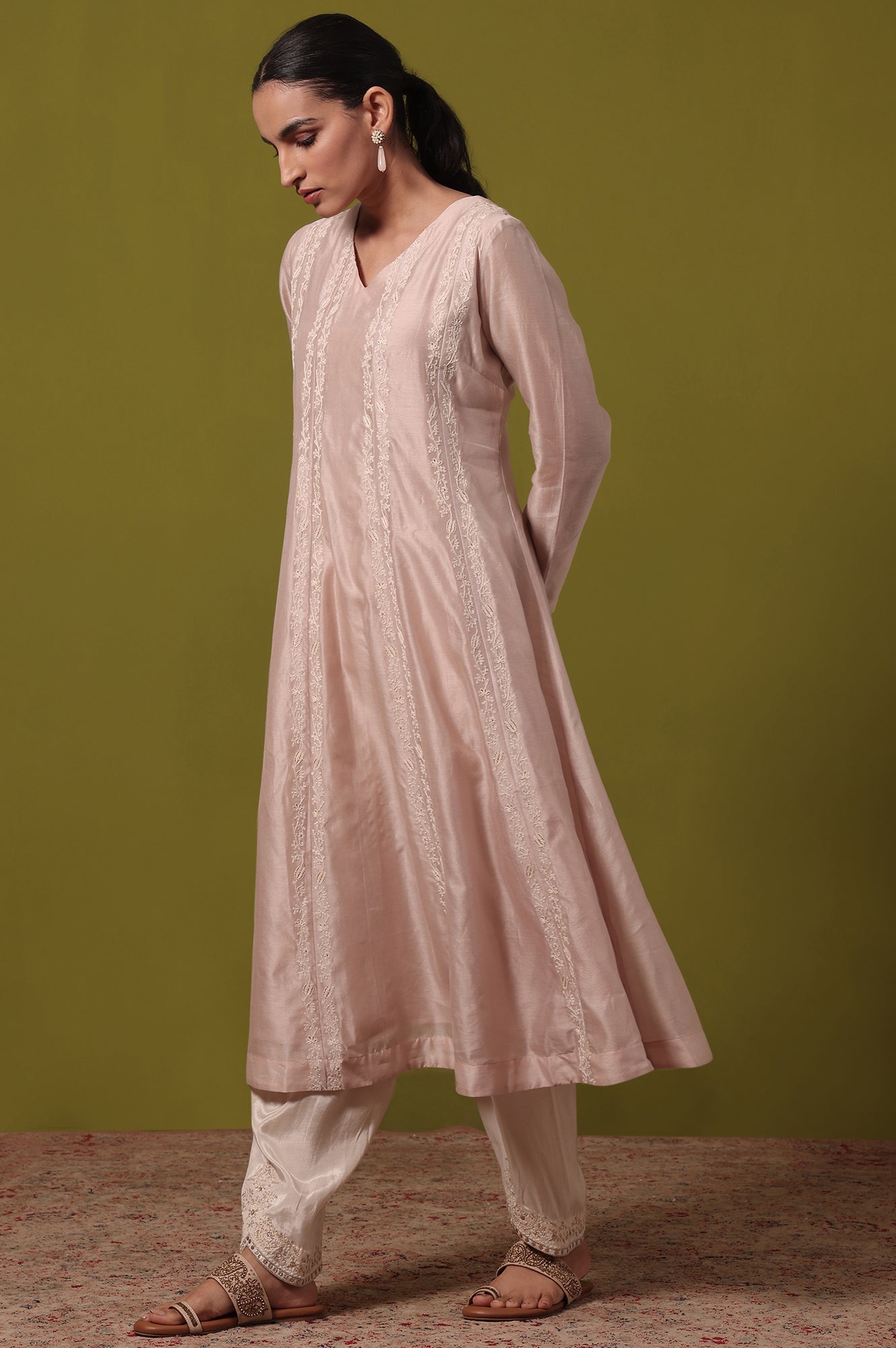 Solid  Flared Cotton Blend Kurta