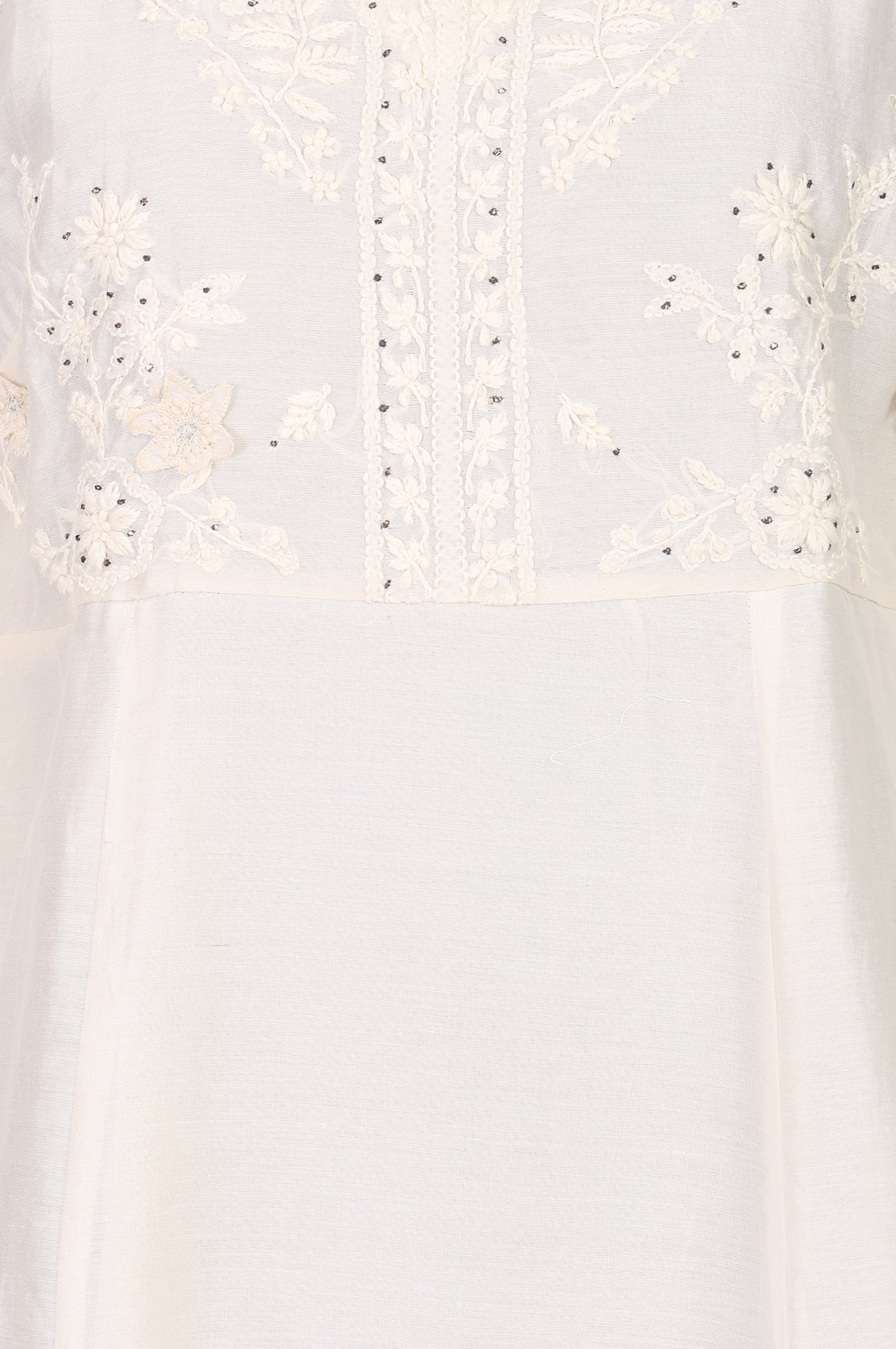 Off White Thread Embroidered Cotton Silk A-line Kurta
