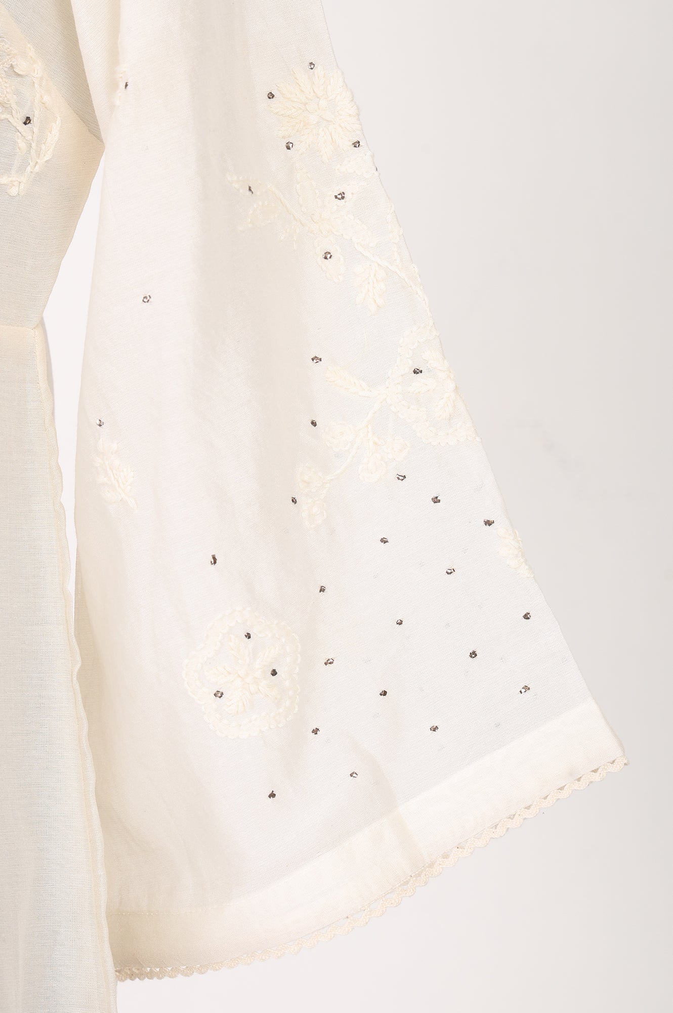 Off White Thread Embroidered Cotton Silk A-line Kurta