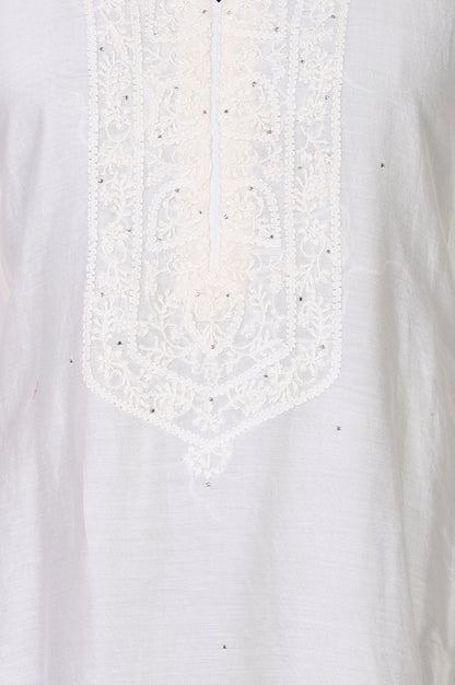White Thread Embroidered Cotton Blend Straight Kurta