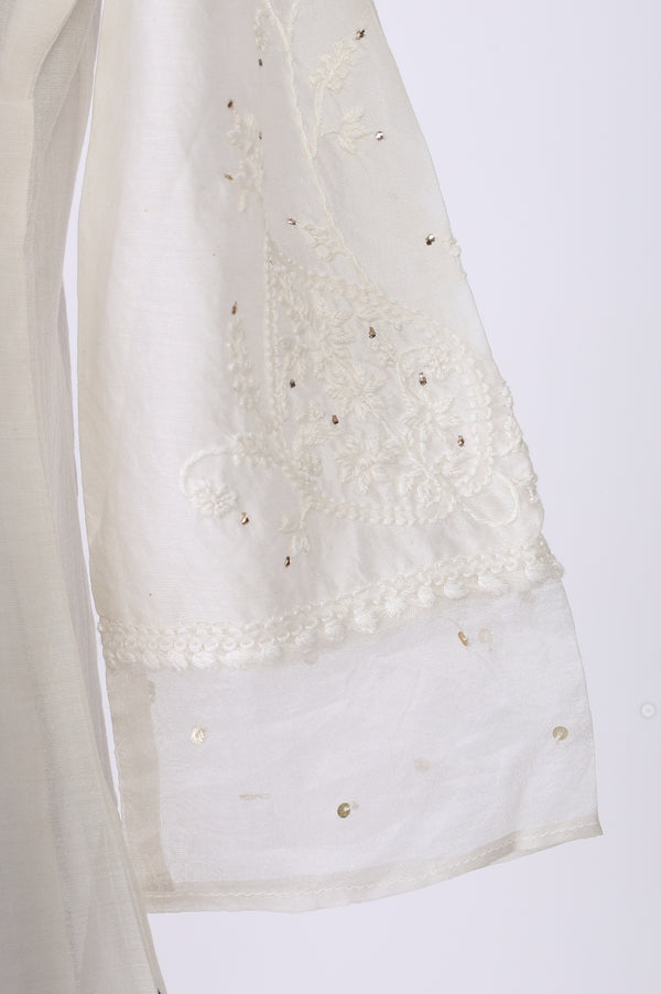 White Thread Embroidered Cotton Blend Straight Kurta