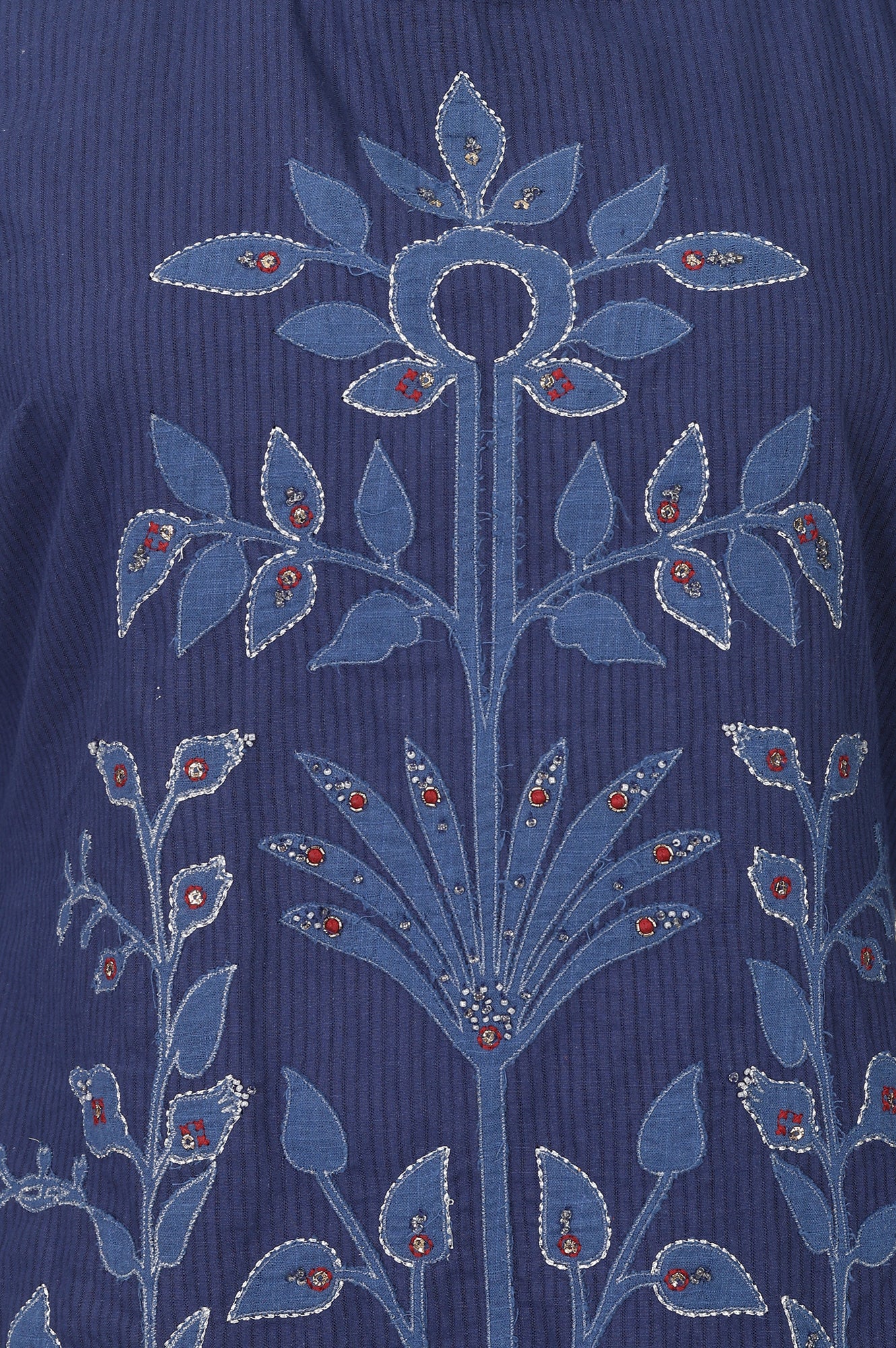 Navy Blue Embroidered Pure Cotton Straight Kurta