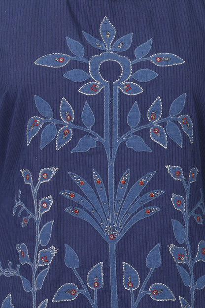 Navy Blue Embroidered Pure Cotton Straight Kurta