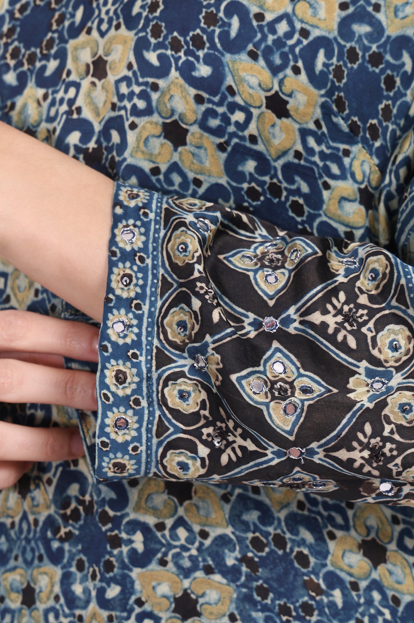 Blue Floral Printed Thread Embroidered Modal Satin Straight Kurta