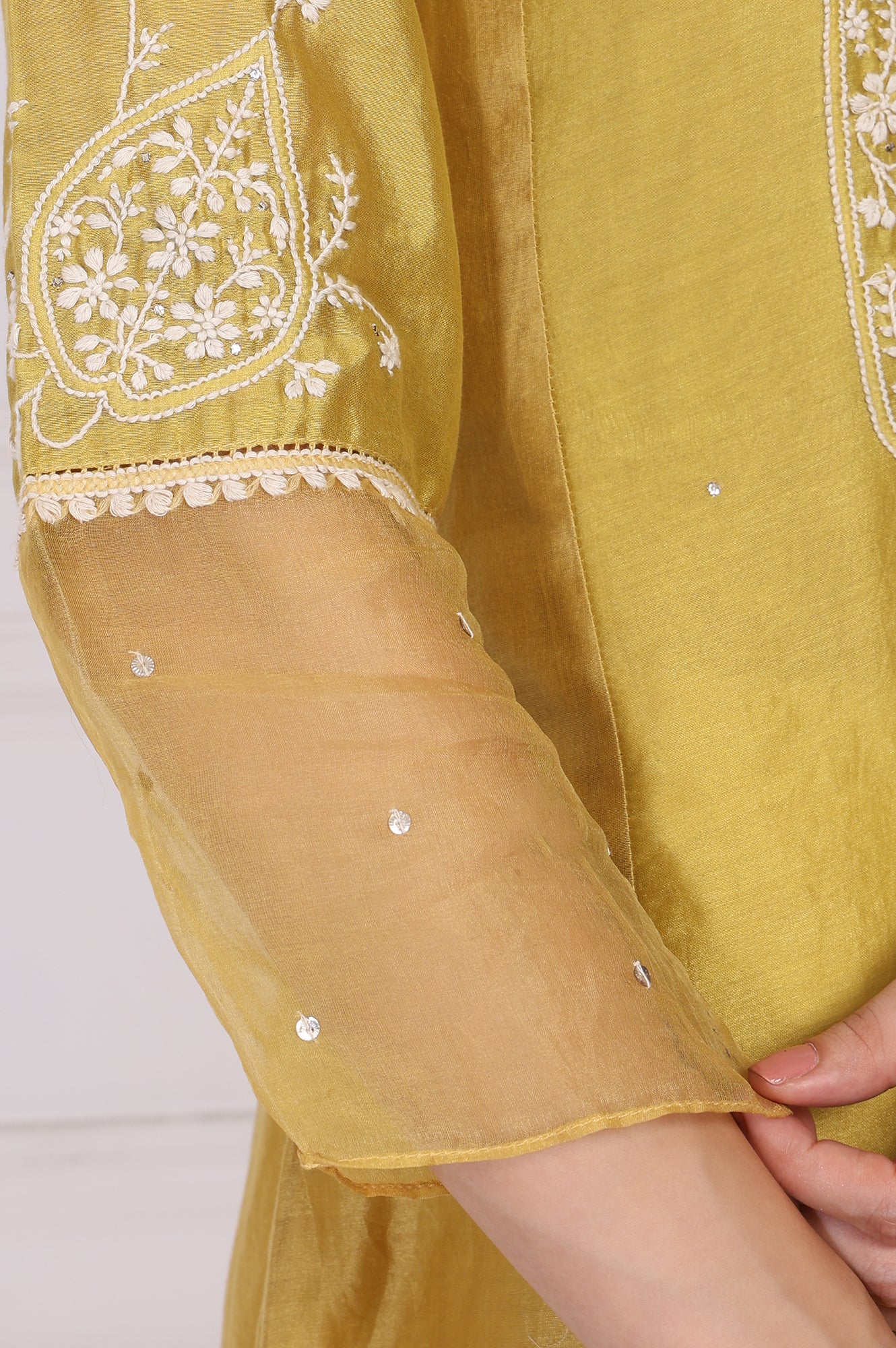 Mustard Embroidered A-Line Cotton Kurta