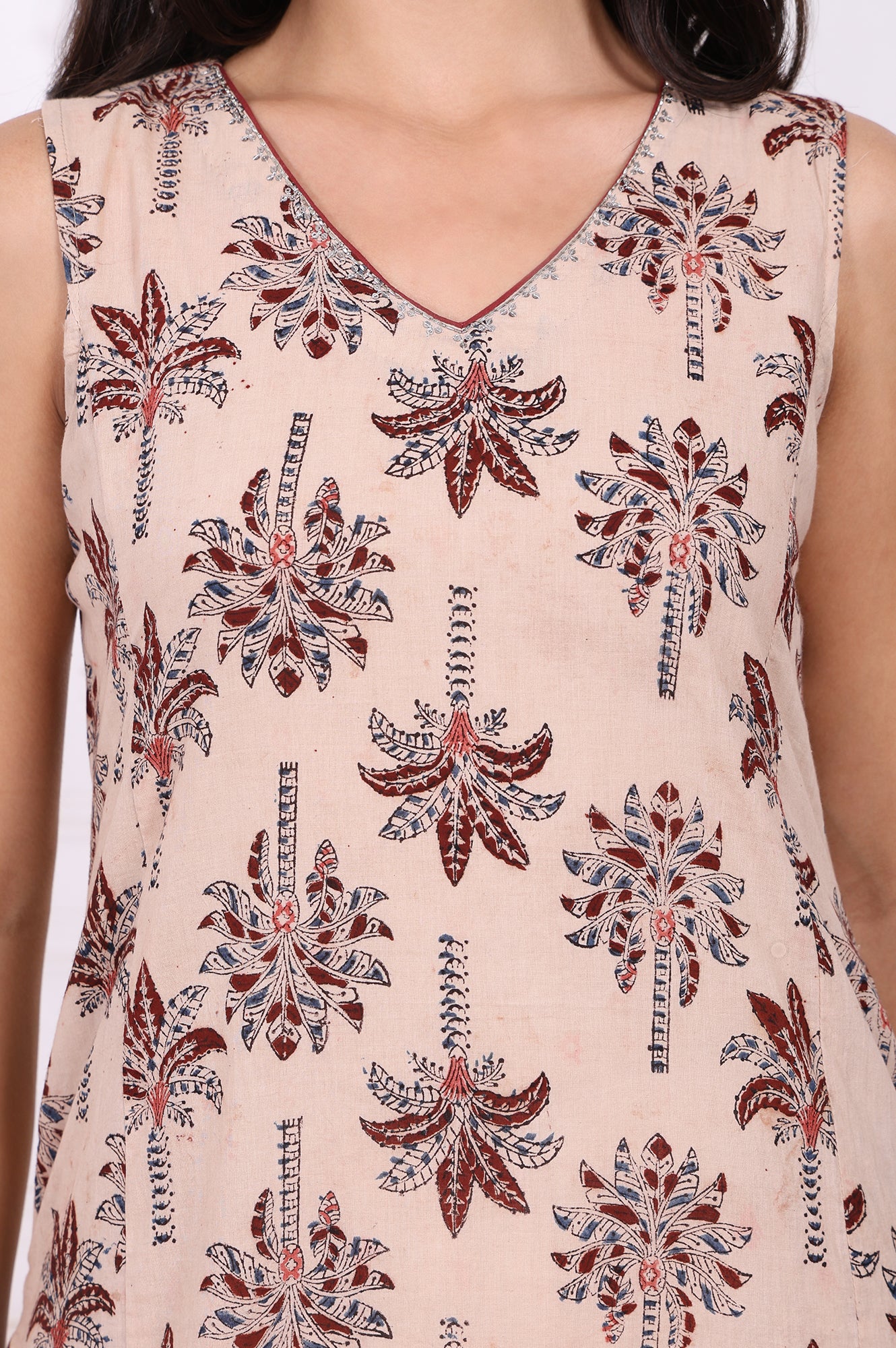 Beige Floral Printed Pure Cotton Straight A-line Kurta