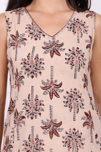 Beige Floral Printed Pure Cotton Straight A-line Kurta