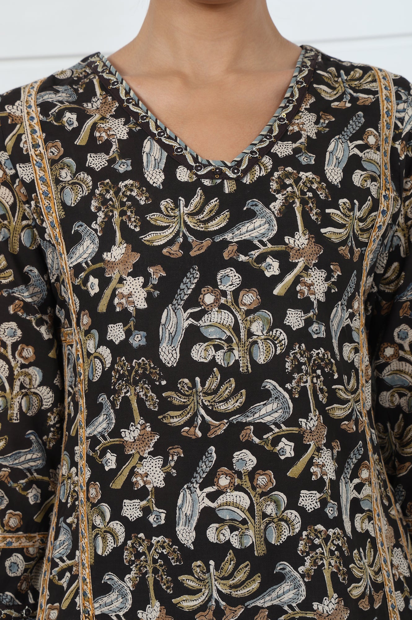 Brown Printed Printed Mirror Work Pure Cotton Flared Kurta