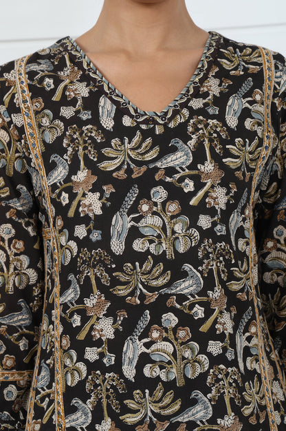 Brown Printed Printed Mirror Work Pure Cotton Flared Kurta