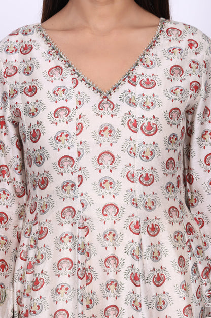 Cream Ethnic Motifs Sequins Cotton Silk Blend Anarkali Kurta