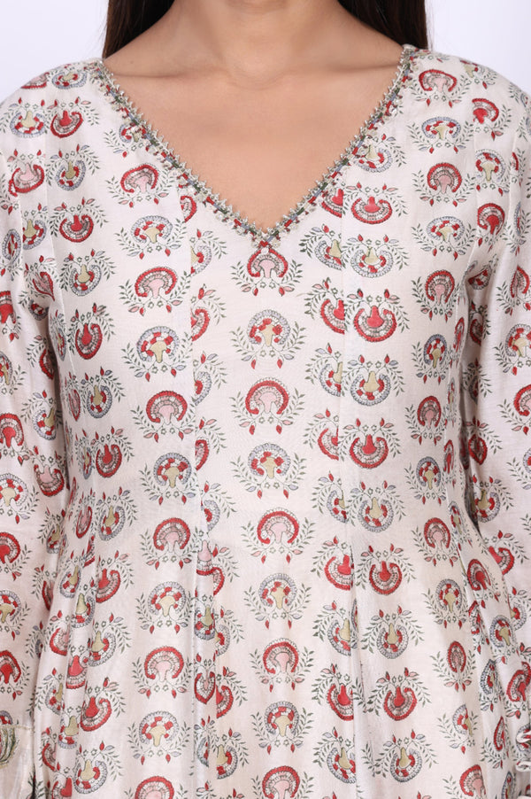 Cream Ethnic Motifs Sequins Cotton Silk Blend Anarkali Kurta