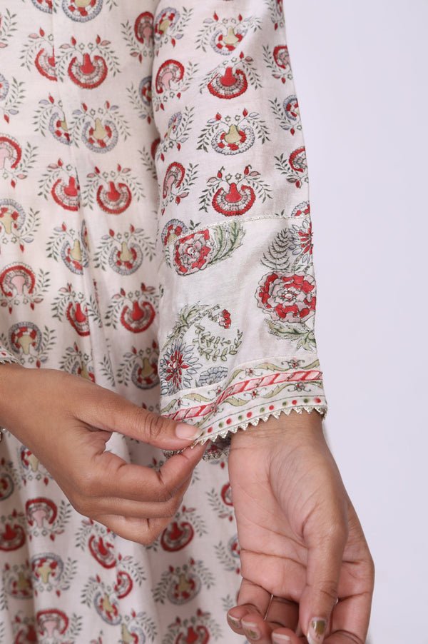 Cream Ethnic Motifs Sequins Cotton Silk Blend Anarkali Kurta