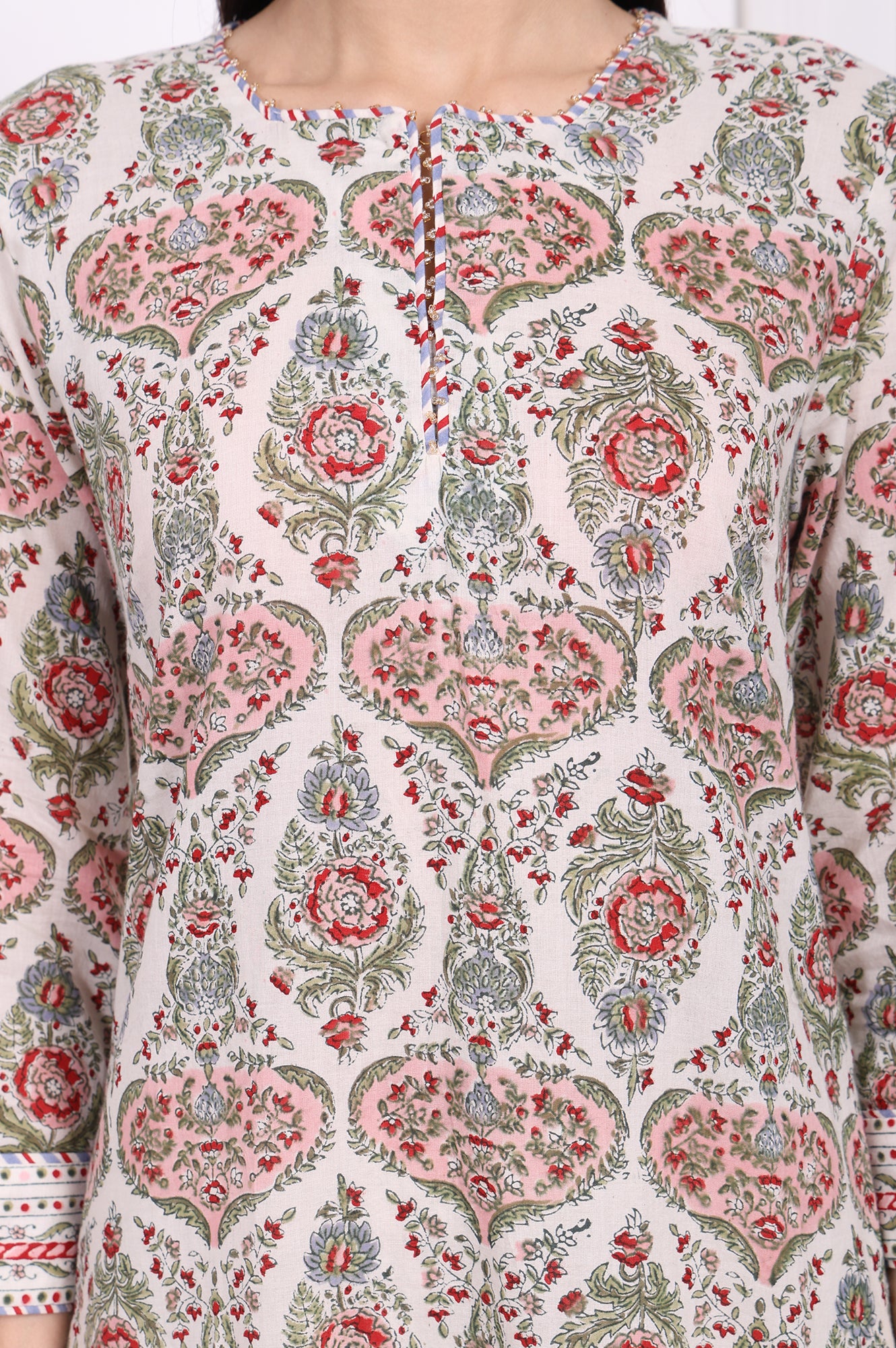 Off-White Floral Printed Pure Cotton Straight Kurta