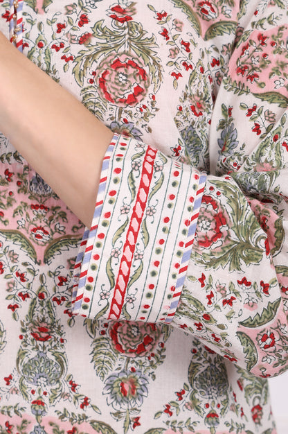 Off-White Floral Printed Pure Cotton Straight Kurta