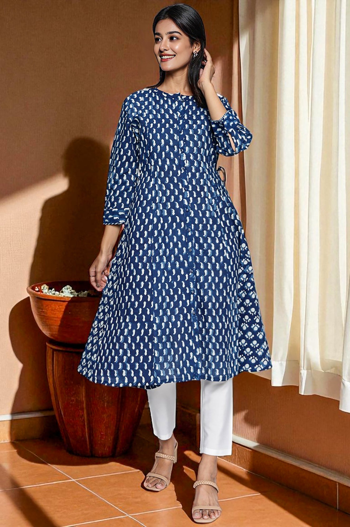 Indigo Daboo Printed Pure Cotton Flared Kurta