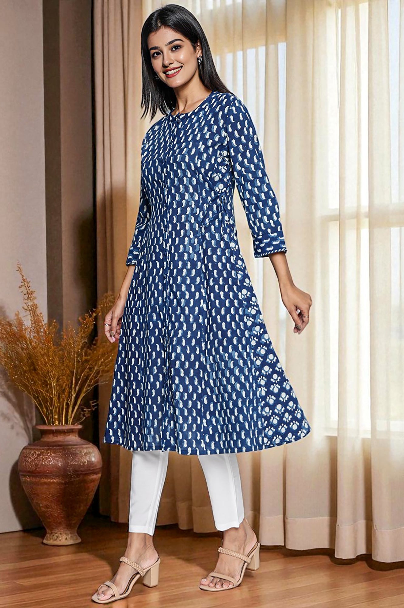 Indigo Daboo Printed Pure Cotton Flared Kurta