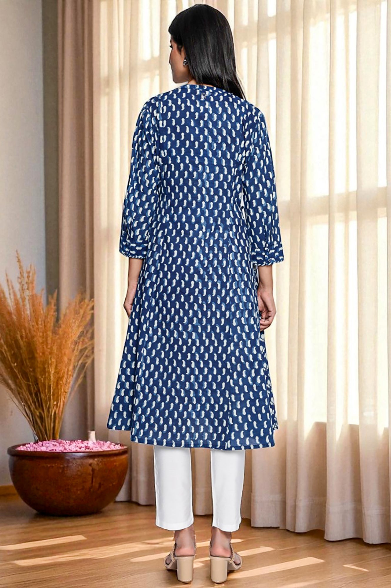 Indigo Daboo Printed Pure Cotton Flared Kurta