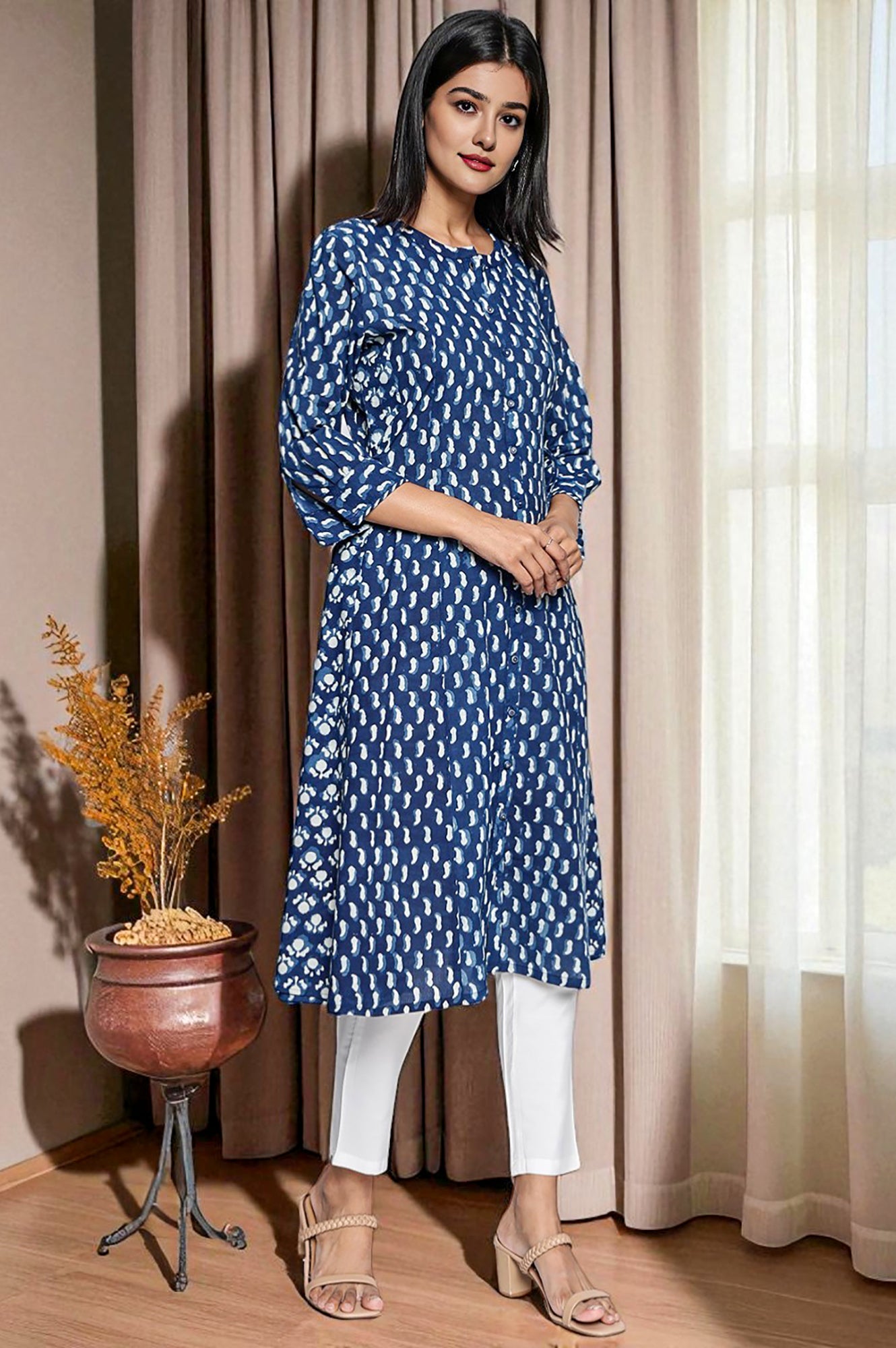Indigo Daboo Printed Pure Cotton Flared Kurta