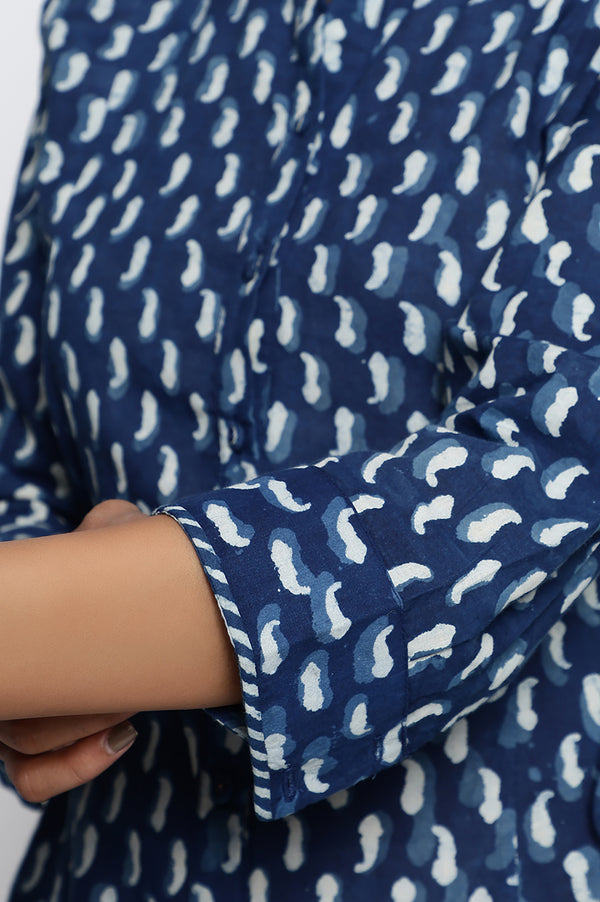 Indigo Daboo Printed Pure Cotton Flared Kurta