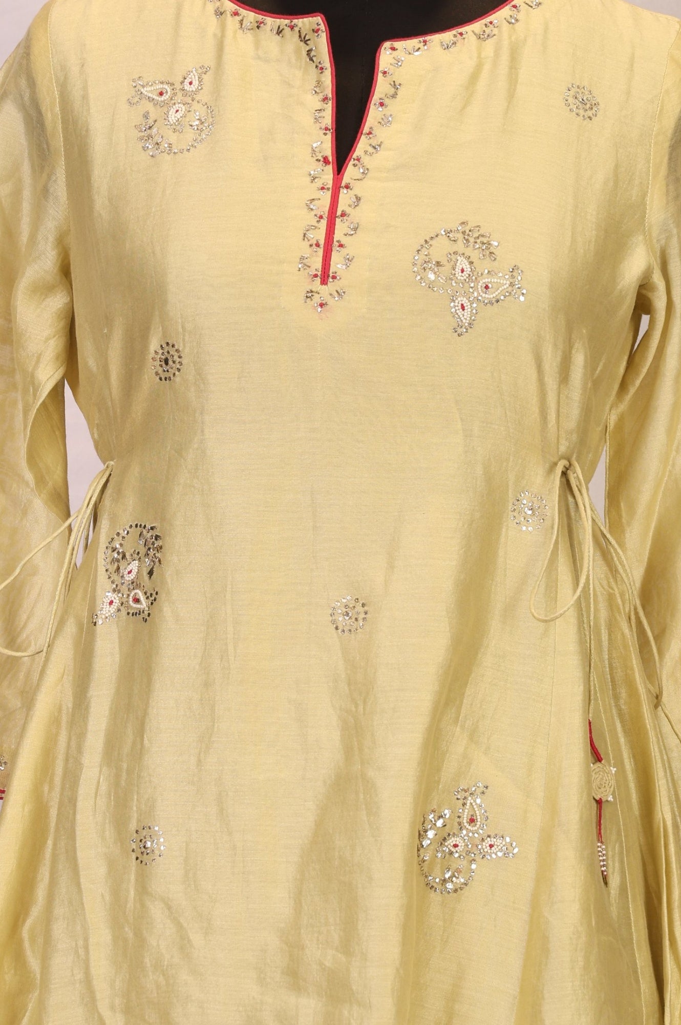 Gold Embroidered Mirror Work Cotton Blend A-line Kurta
