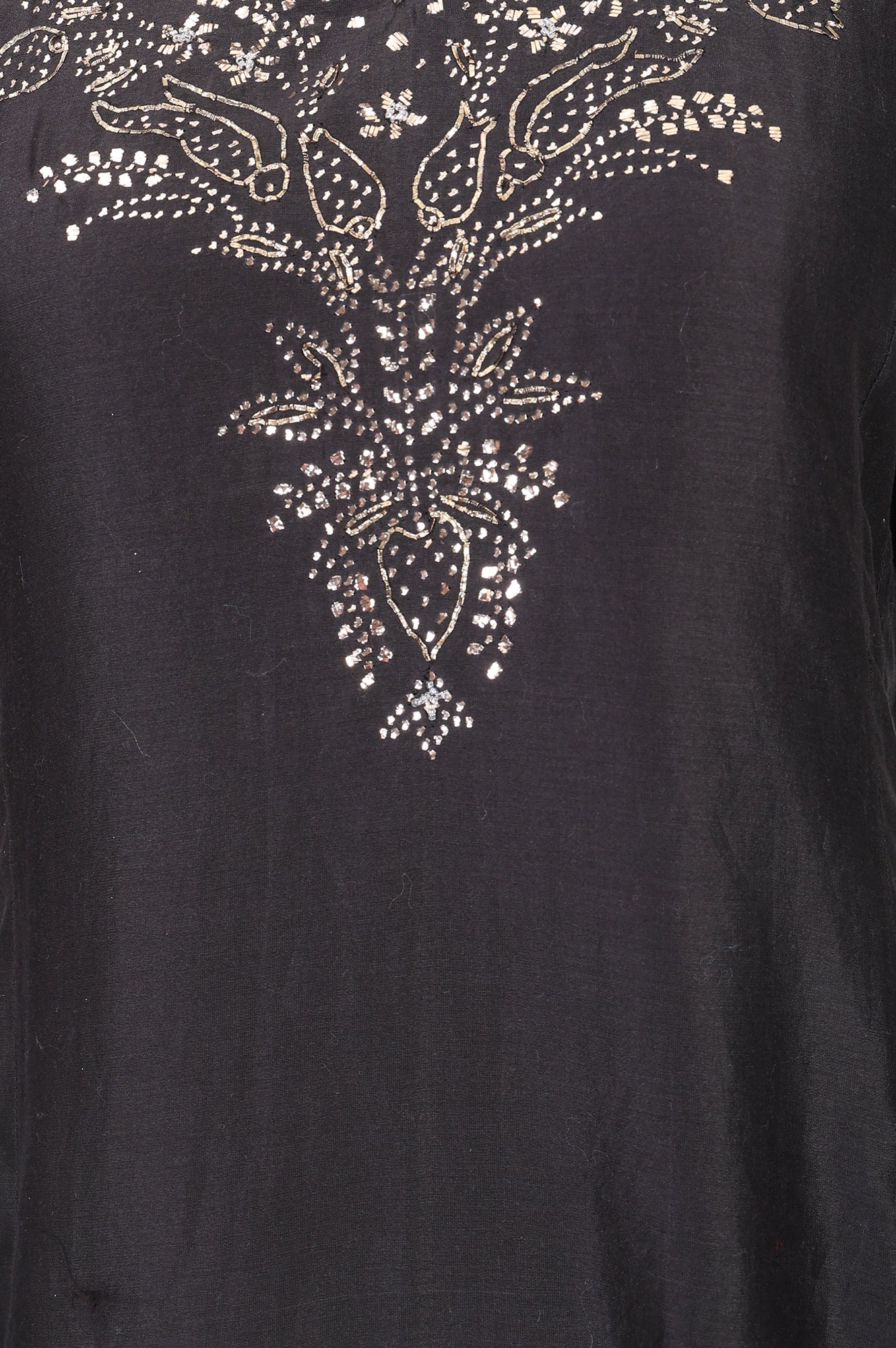 Black Embellished Cotton Silk Flared Kurta