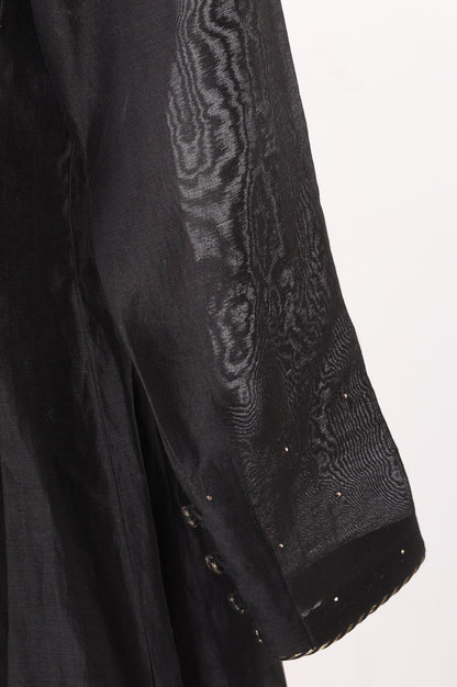 Black Embellished Cotton Silk Flared Kurta