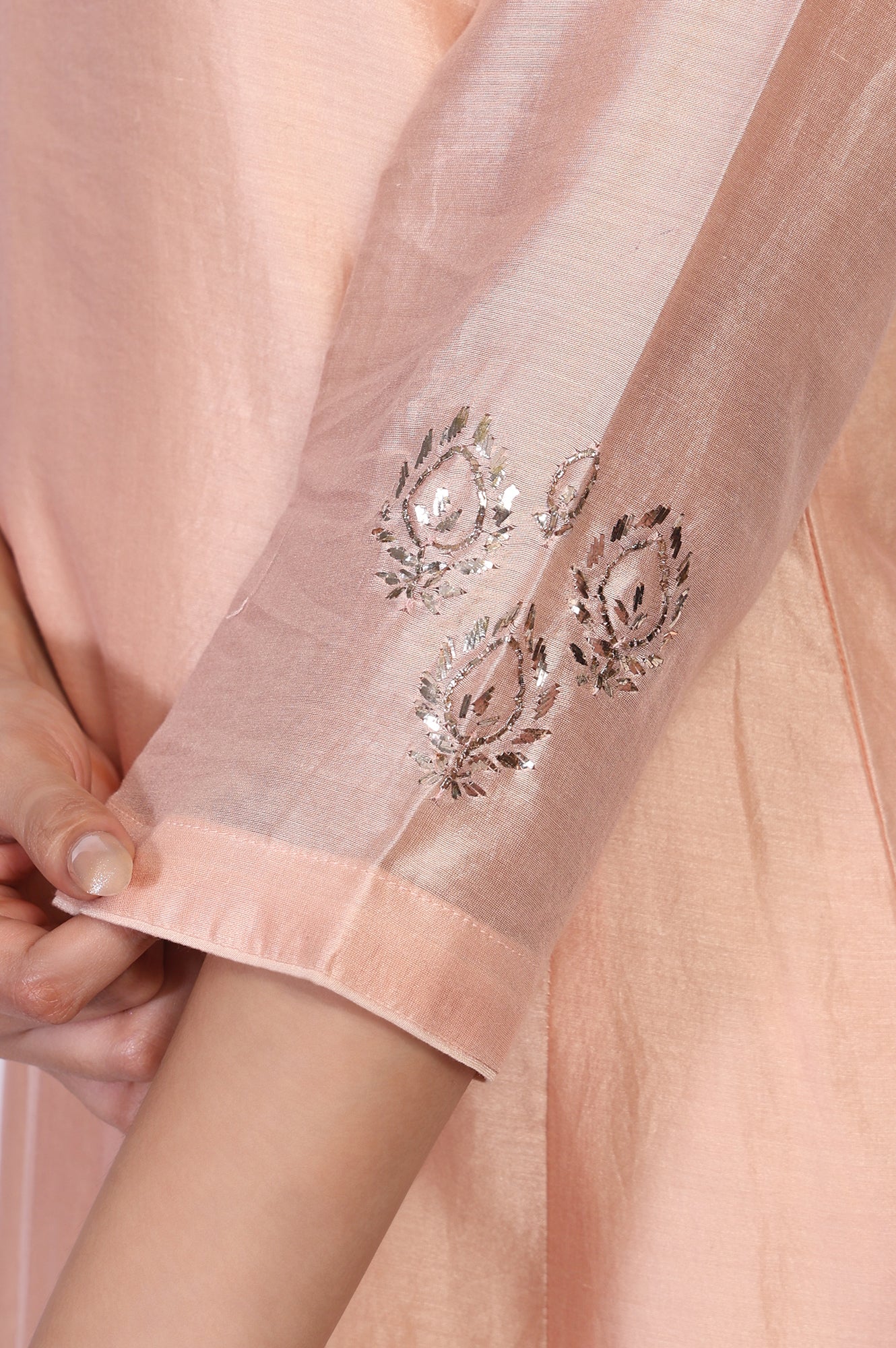 Peach Embroidered A-Line Cotton Kurta