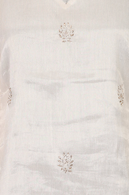 Off White Zari Embroidered Cotton Silk Straight Kurta