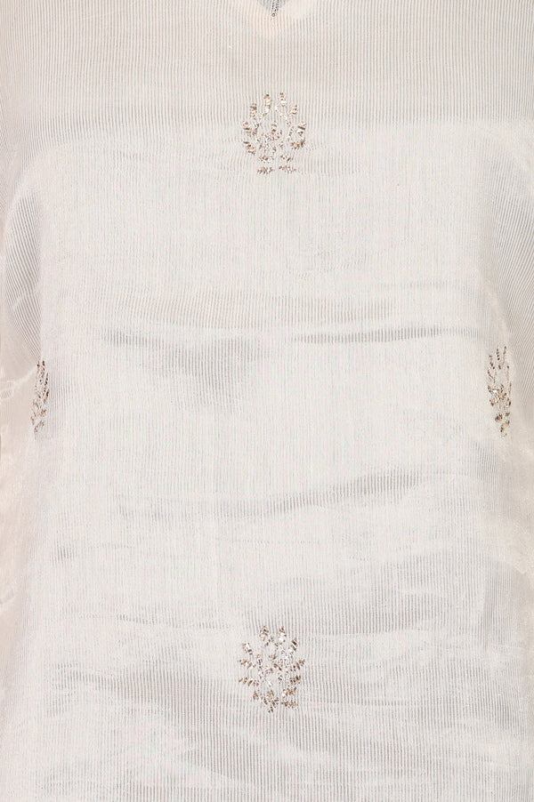Off White Zari Embroidered Cotton Silk Straight Kurta