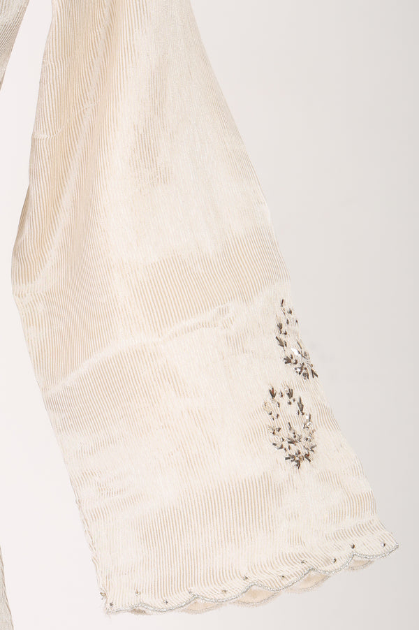 Off White Zari Embroidered Cotton Silk Straight Kurta