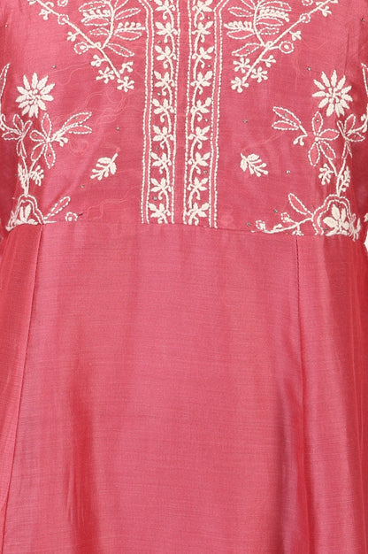 Rose Embroidered Cotton Silk A-line Kurta