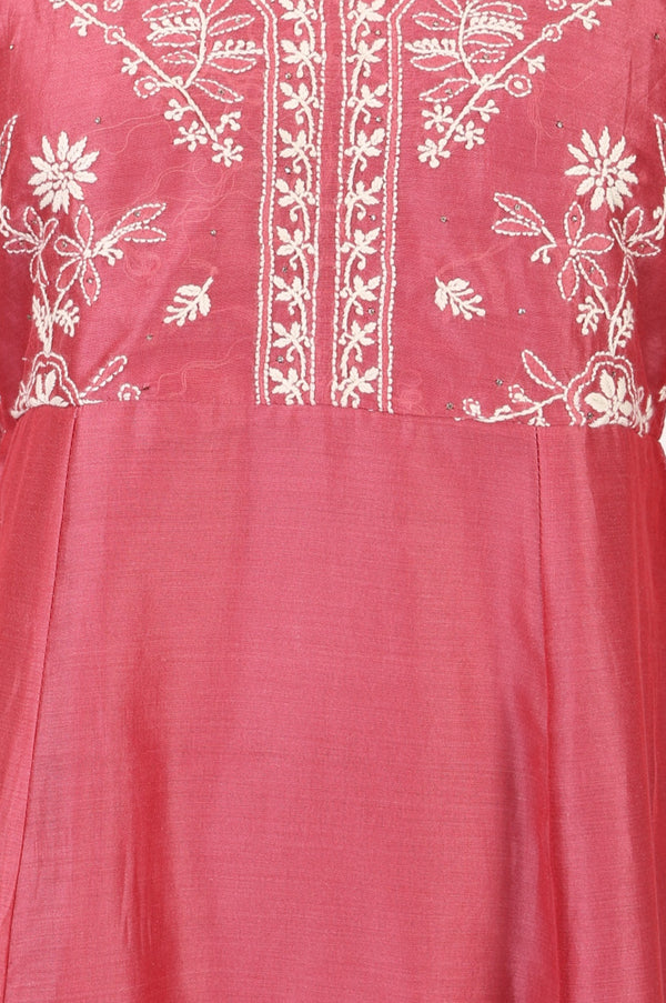 Rose Embroidered Cotton Silk A-line Kurta