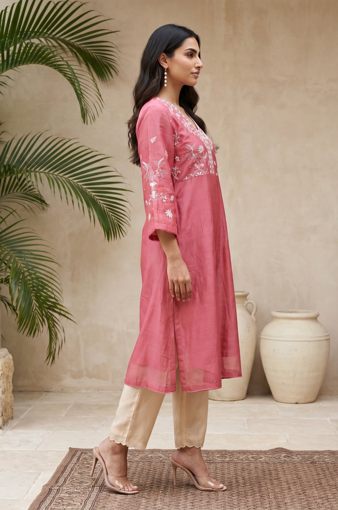 Rose Embroidered Cotton Silk A-line Kurta