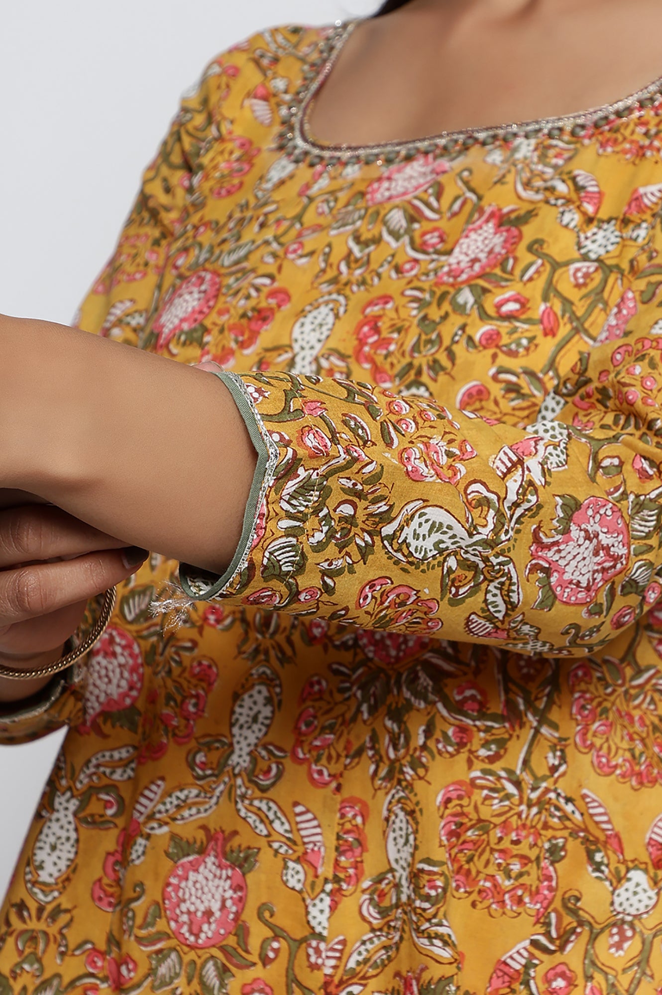 Mustard Printed Pure Cotton Flared Kurta