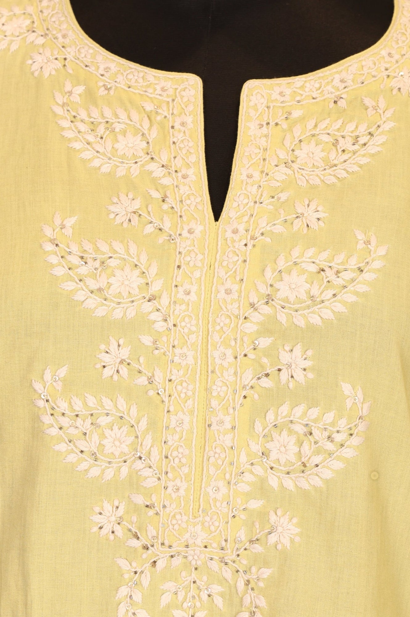 Yellow Chikankari Pure Cotton Straight Kurta